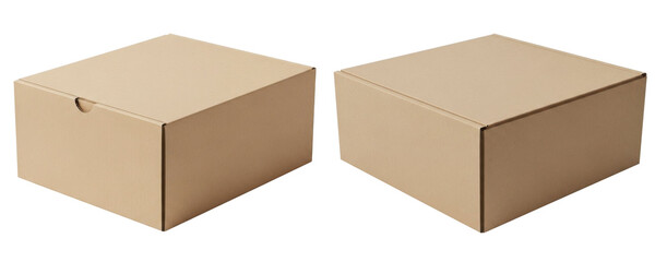 Cardboard Packaging Box Mockup at Angle View on Transparent Background