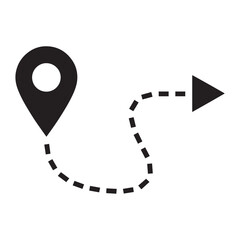 Journey Icon with Location Pin Dashed Path and Arrow Symbolizing Navigation and Travel Route Vector