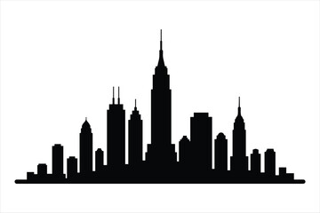 A striking silhouette of a modern city skyline against a white background
