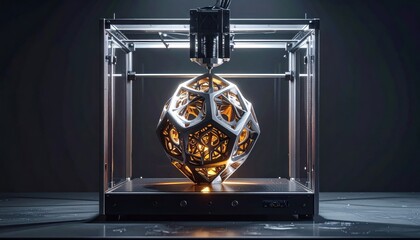 A 3d silver laptop inside a transparent glass globe sphere filled with blue water isolated on a light background as a global award trophy