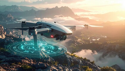 A blue cable car ascends the green mountains under a clear sky with camera equipment capturing the summer sea and beach water below