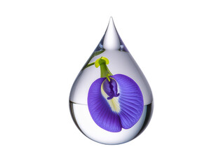 Fototapeta premium A vibrant purple flower encased in a water droplet, showcasing its delicate petals and vivid colors.