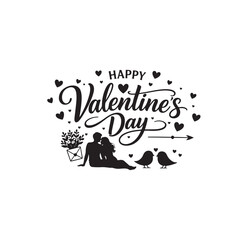 Simple Happy Valentine&rsquo;s Day Silhouette Vector Illustration