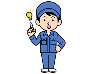 シンプルな作業員の男性がアイデアを閃く