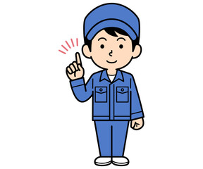 指差しするシンプルな作業員の男性