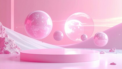 Shiny pink Easter eggs and a glossy bunny decoration create a festive 3d celebration with colorful round balloons and bubbly sphere illustrations for a fun holiday party design