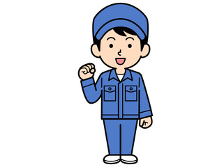 ガッツポーズするシンプルな作業員の男性