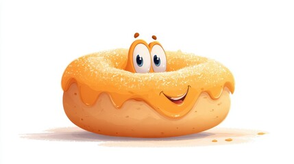 Cartoon donut with orange icing and sugar sprinkles