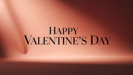 Minimalist Happy Valentine's Day typography on rose gold background with spotlight and soft shadow