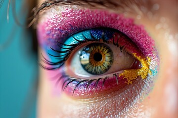 Vibrant Eye Makeup Close-Up: Contrasting Beauty with Eye Conditions like Glaucoma and Conjunctivitis