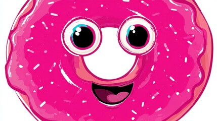 Smiling Pink Frosted Donut with Sprinkles