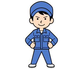 仁王立ちのシンプルな作業員の男性