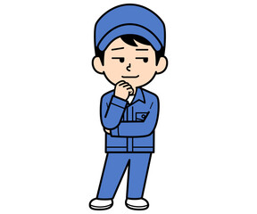 不敵に笑うシンプルな作業員の男性