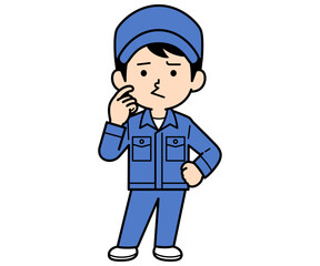 不満顔のシンプルな作業員の男性