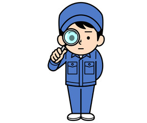 虫眼鏡で観察するシンプルな作業員の男性