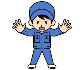 立ち塞がるシンプルな作業員の男性