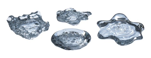 Collection set of clear water puddles isolated on transparent or white background, png