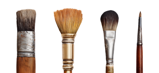 Collection set of clean artist paintbrushes isolated on transparent or white background, png