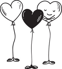 A romantic Valentine Day cartoon illustration of a red heart balloon shape with two hearts inside as a vector art design for a wedding card celebration of a couple