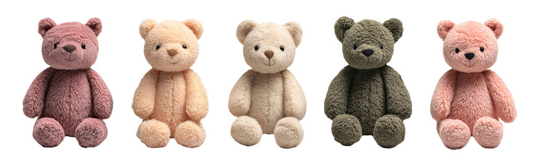 Obraz premium Collection set of colorful teddy bears isolated on transparent or white background, png