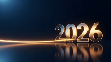 Shiny 2026 year sign with golden light trail