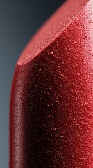 Close-up view of a textured red surface with water droplets on a dark background