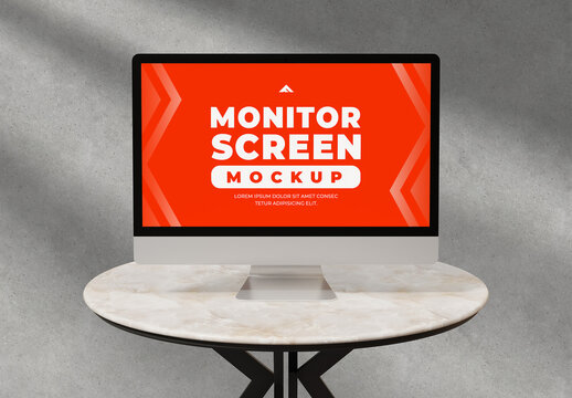 Monitor Screen Mockup on Round Table