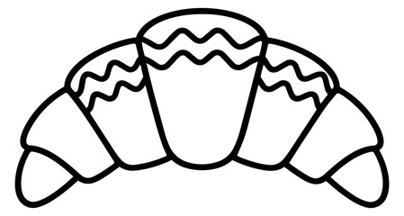 Hand drawn line art illustration of a croissant depicting a simple pastry for a bakery or breakfast menu