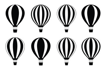 Silhouette of hot air balloons with striped pattern, minimalist sky scene