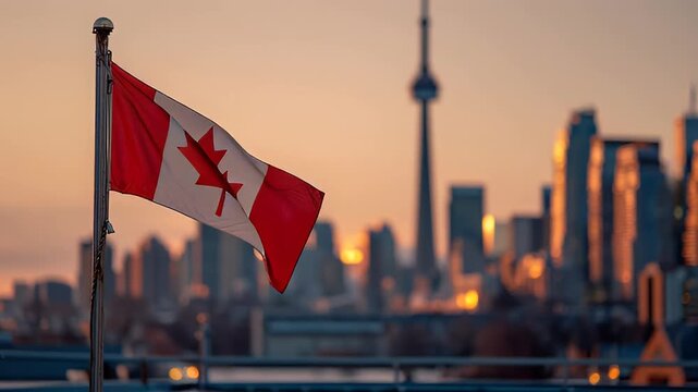 Canadian Flag with Toronto Skyline