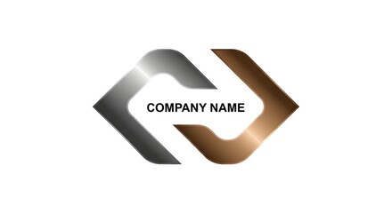 Abstract metallic logo design featuring interlocking silver and bronze shapes suitable for corporate branding identity