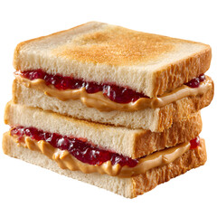 Classic Peanut Butter and Jelly Sandwich Cut Diagonally on White Bread