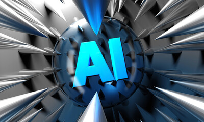 A bubble with the text "AI ready to explode," surrounded by spikes - 3D rendering