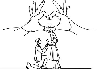 Continuous Line Art Romantic Love and Marriage Proposal Illustration