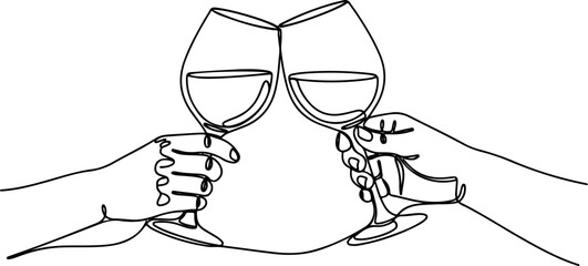 Continuous Line Art Wine Glass Toast Celebration Illustration