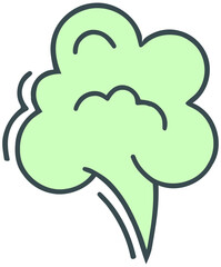 A smiling green clover with motion lines is moving quickly outdoors