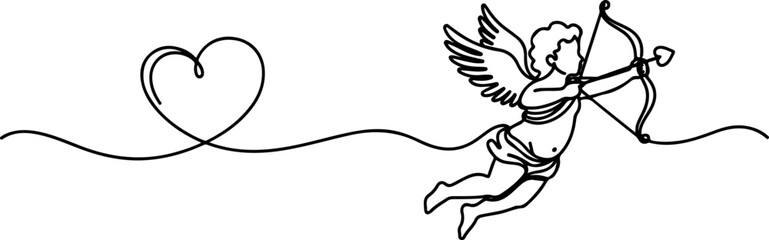 Elegant Cupid Line Art Continuous Heart Love Illustration