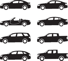 Fototapeta premium collection of various car types and models in profile