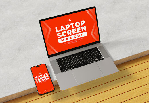Realistic Laptop Screen Mockup for UI/UX Presentation in Professional Workspace Setting