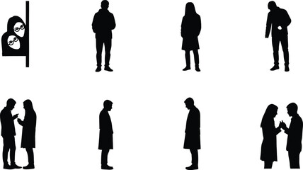 Collection of diverse people silhouettes in various poses and interactions