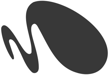 A dark liquid splatter flows across a white background in a dynamic motion.