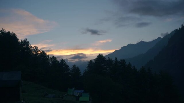 Timelapse of Kheerganga Campsite in Parvati Valley, Dhauladhar Range, Himachal Pradesh, India