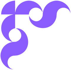 A vibrant purple abstract design featuring swirling shapes on a white background