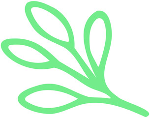 A minimalist green illustration of a leafy plant branch on a white background