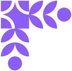 Geometric shapes forming a floral pattern on a white background with purple elements