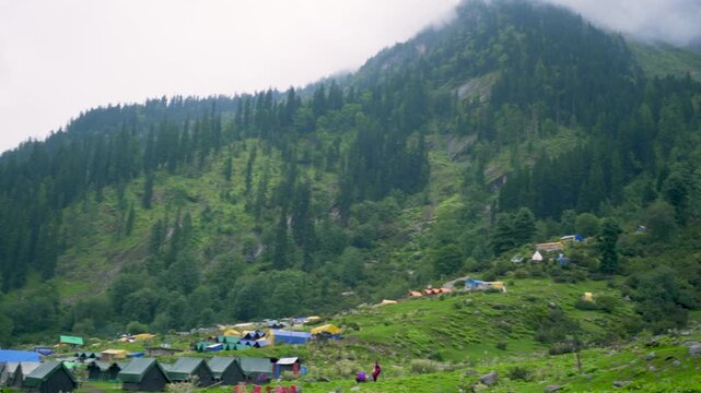 View form Kheerganga Campsite, Parvati Valley, Dauladhar Range, Himachal Pradesh, India.