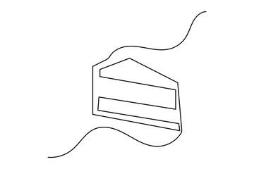 One line drawing of a birthday cake with candles in minimalist style isolated on white background