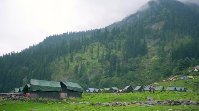 View form Kheerganga Campsite, Parvati Valley, Dauladhar Range, Himachal Pradesh, India.