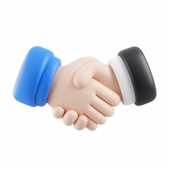 3D cartoon handshake icon, business agreement partnership gesture isolated on transparent background.