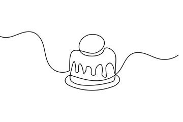 One line drawing of a birthday cake with candles in minimalist style isolated on white background